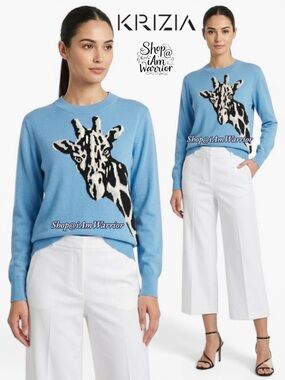 Krizia RARE 80s giraffe head crewneck cornflower blue sweater *shop@iamwarrior